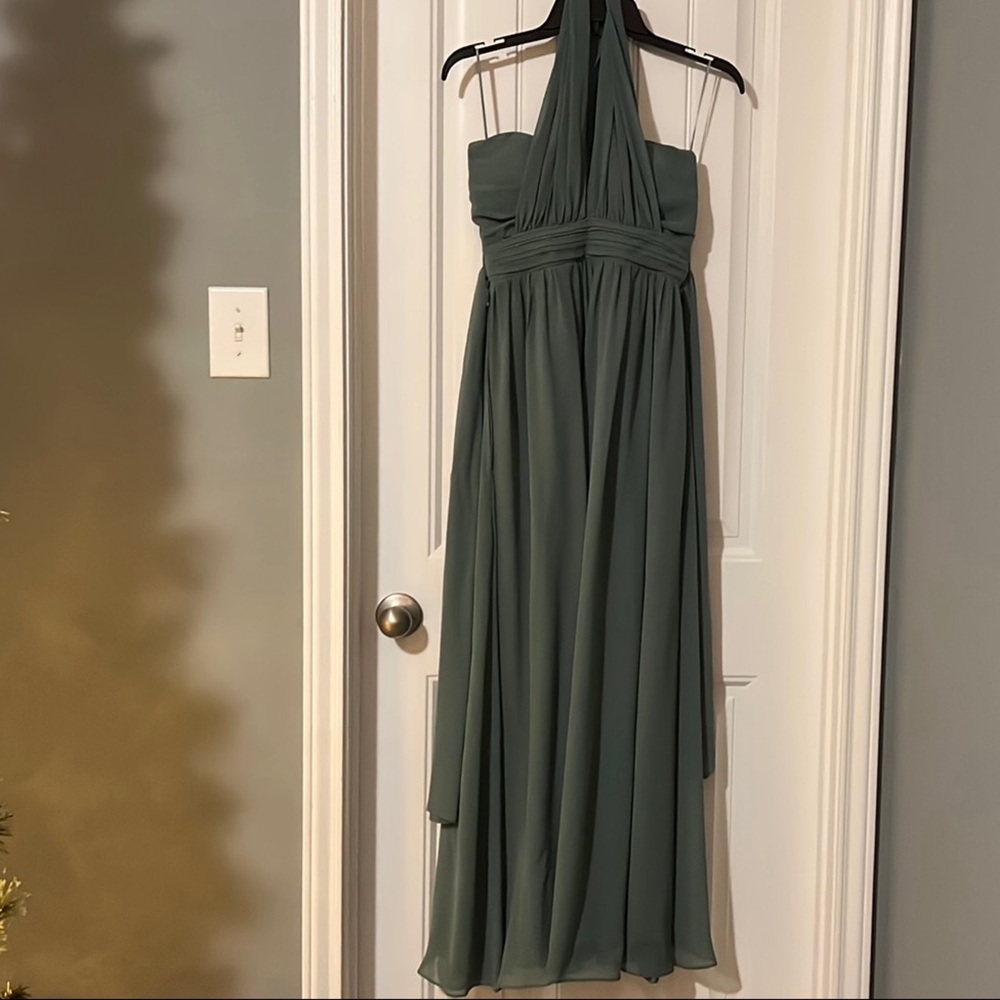 Elegant Eucalyptus Birdy Grey Green Maxi Dress